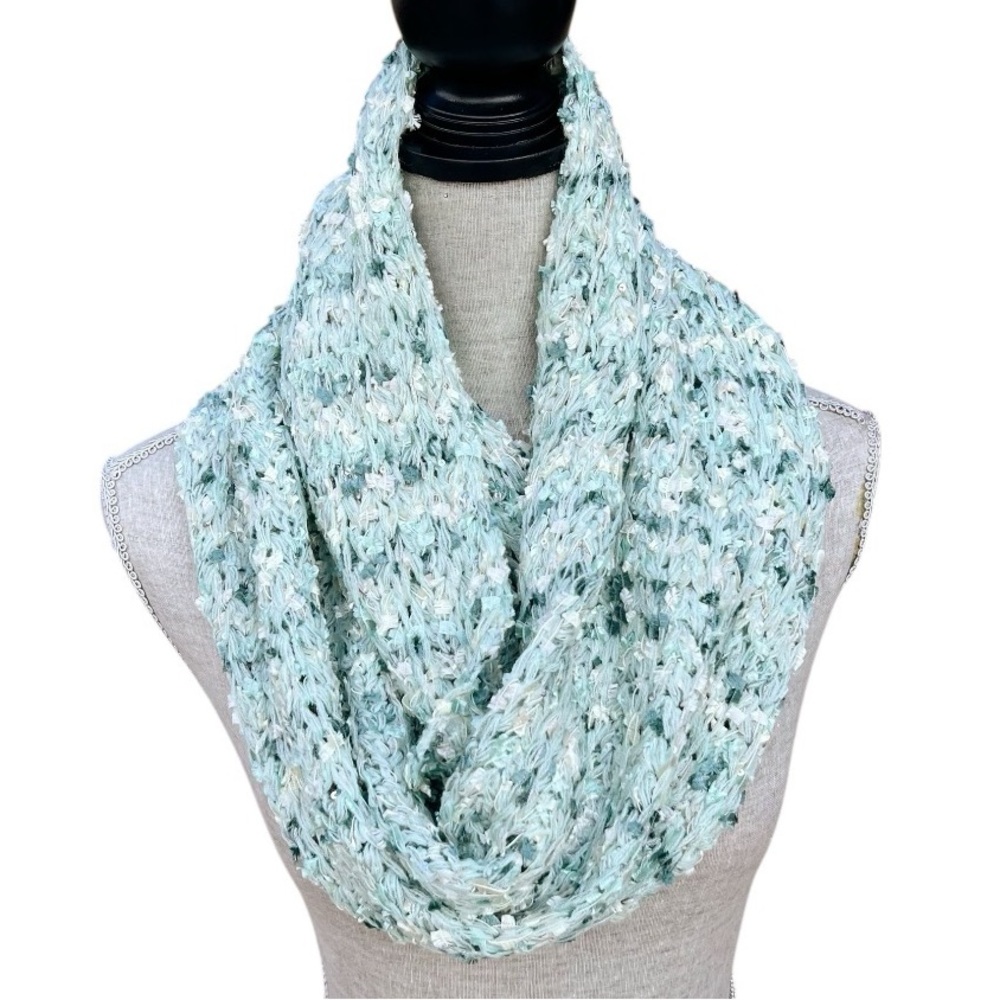 Collection Eighteen Infinity Scarf Light Teal Blue Green Turquoise Clear Sequin